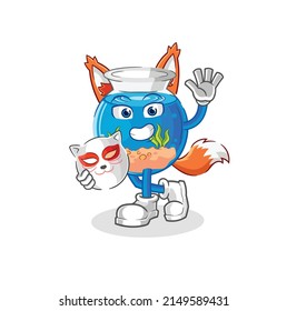 fish bowl japanese fox character. cartoon mascot