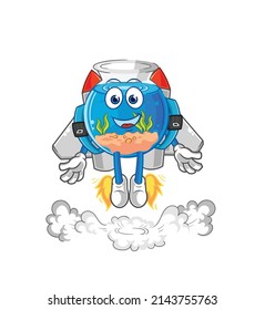 fish bowl with jetpack mascot. cartoon vector