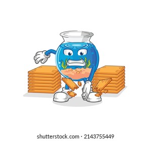 fish bowl karate mascot. cartoon vector