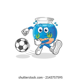 fish bowl kicking the ball cartoon. cartoon mascot vector