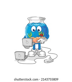 fish bowl with laptop mascot. cartoon vector