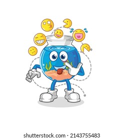 fish bowl laugh and mock character. cartoon mascot vector