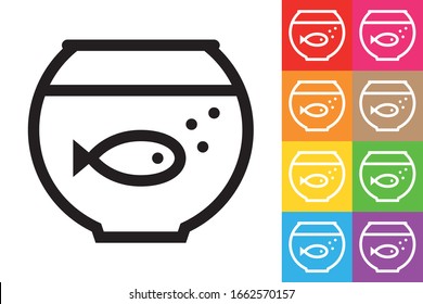 Fish Bowl. Line Icon With Different Color Background.