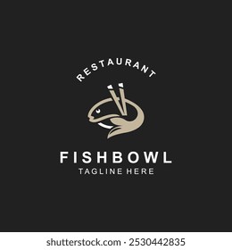 Fish Bowl logo with Chopstick, Japanese restaurant Poke Sushi Seafood unique design