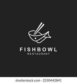 Fish Bowl logo with Chopstick, Japanese restaurant Poke Sushi Seafood unique design