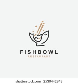 Fish Bowl logo with Chopstick, Japanese restaurant Poke Sushi Seafood unique design