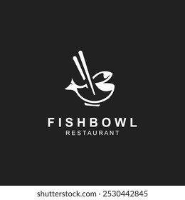 Fish Bowl logo with Chopstick, Japanese restaurant Poke Sushi Seafood unique design