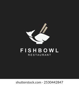 Fish Bowl logo with Chopstick, Japanese restaurant Poke Sushi Seafood unique design