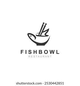 Fish Bowl logo with Chopstick, Japanese restaurant Poke Sushi Seafood unique design