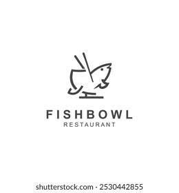 Fish Bowl logo with Chopstick, Japanese restaurant Poke Sushi Seafood unique design