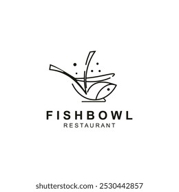 Fish Bowl logo with Chopstick, Japanese restaurant Poke Sushi Seafood unique design