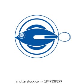 Un logotipo de pescado en un bol para el restaurante. En la imagen vectorial. 