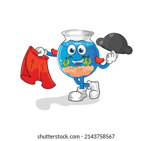 fish bowl matador with red cloth illustration. character vector