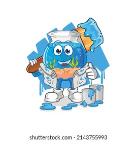 fish bowl painter illustration. character vector