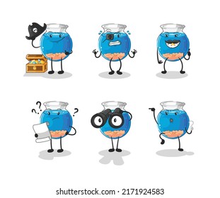 fish bowl Pirate group character. cartoon mascot vector