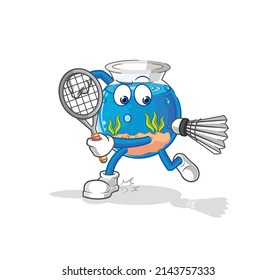 fish bowl playing badminton illustration. character vector
