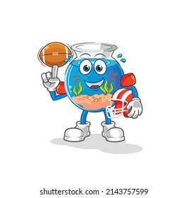fish bowl playing rugby character. cartoon mascot vector