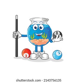 fish bowl plays billiard character. cartoon mascot vector