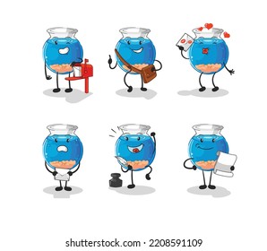 fish bowl postman set character. cartoon mascot vector