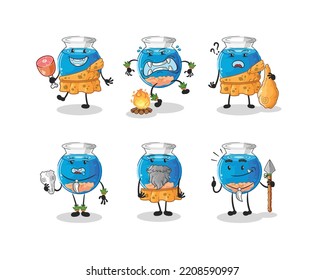 fish bowl primitive man group character. mascot vector
