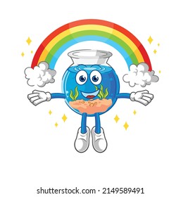 tazón de pescado con arco iris. vector de dibujos animados