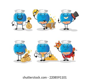 fish bowl rich group character. cartoon mascot vector