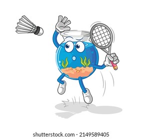 fish bowl smash at badminton cartoon. cartoon mascot vector