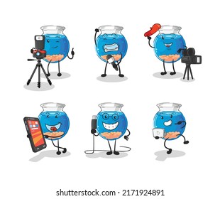 fish bowl technology group character. cartoon mascot vector