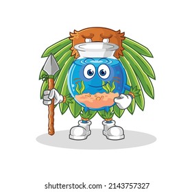 fish bowl tribal man mascot. cartoon vector