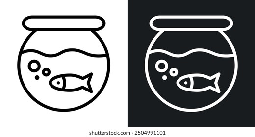 Conjunto de iconos de Vector de tazón de pescado en blanco y negro relleno y estilo delineado.