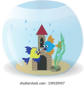 Fish in a bowl, vector illustration