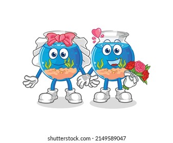 Fish Bowl Wedding Cartoon. Cartoon Mascot Vector