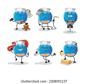 fish bowl worker set character. cartoon mascot vector
