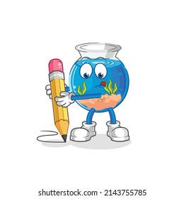 fish bowl write with pencil. cartoon mascot vector