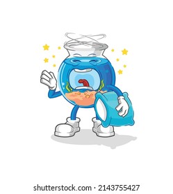 fish bowl yawn character. cartoon mascot vector