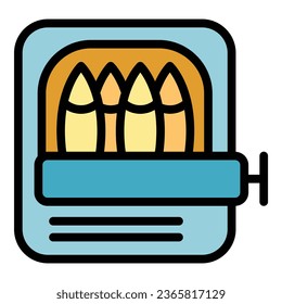Fish box icon outline vector. Sardine oil. Canned marine color flat