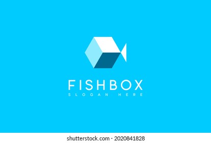 Fish Box logo icon design template vector elements for your company brand. blue logo