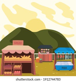 Fish breads and condiments markets design of shop retail store and buy theme Vector illustration