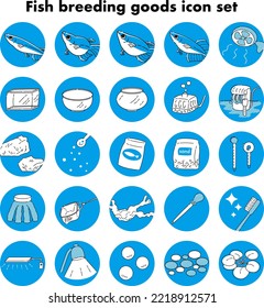 Fish breeding goods icon set