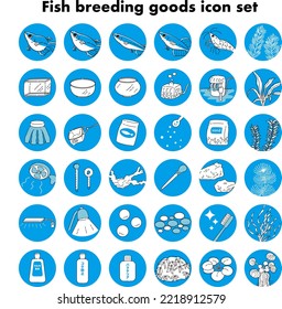 Fish breeding goods icon set