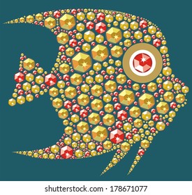 Fish from brilliant stones (abstract vector art illustration)