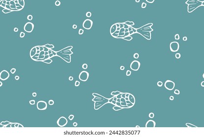 fish. bubble. seashell. the pattern. seamless pattern. drawing. vector. for textiles, wrappers. packages. the pattern is drawn in the doodle style. sea. ocean. animals.