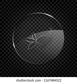 Fish with bubbles icon. Icon in circle glass bubble on dark transparent grid. Glass style