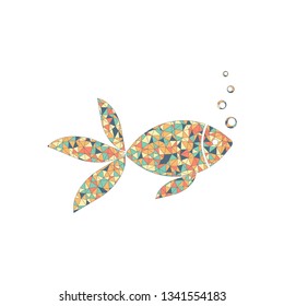 Fish with bubbles icon. Colored mosaic with polygons
