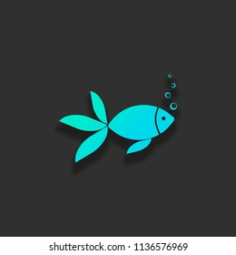 Fish with bubbles icon. Colorful logo concept with soft shadow on dark background. Icon color of azure ocean