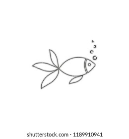 Fish with bubbles icon. Dotted outline silhouette with shadow on white background