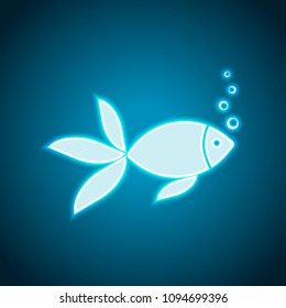 Fish with bubbles icon. Neon style. Light decoration icon. Bright electric symbol