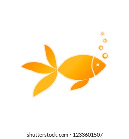 Fish with bubbles icon. Orange sign with low light on white background