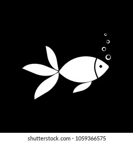 Fish with bubbles icon. White icon on black background. Inversion