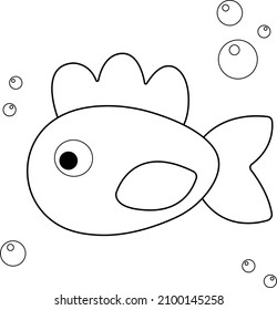 Pescado con burbujas icono lineal. Símbolo de contorno. Esquema aislado del vector